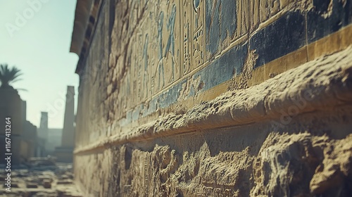 Ancient egyptian wall carvings in sunlit temple photo