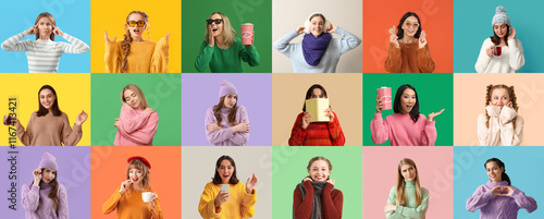 Set of different young wome...