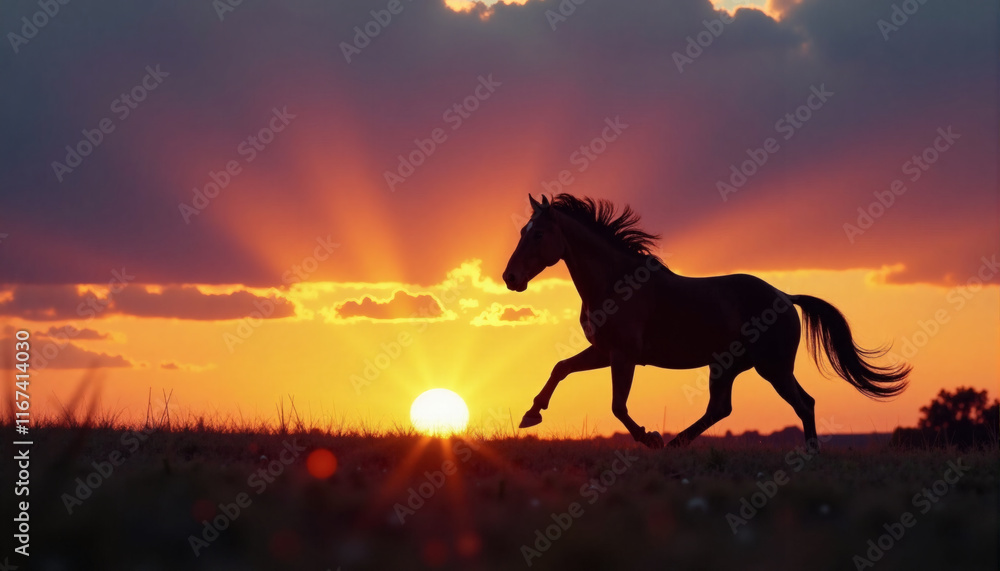 Horse Silhouette Galloping Sunset Horse Silhouette Galloping Sunset