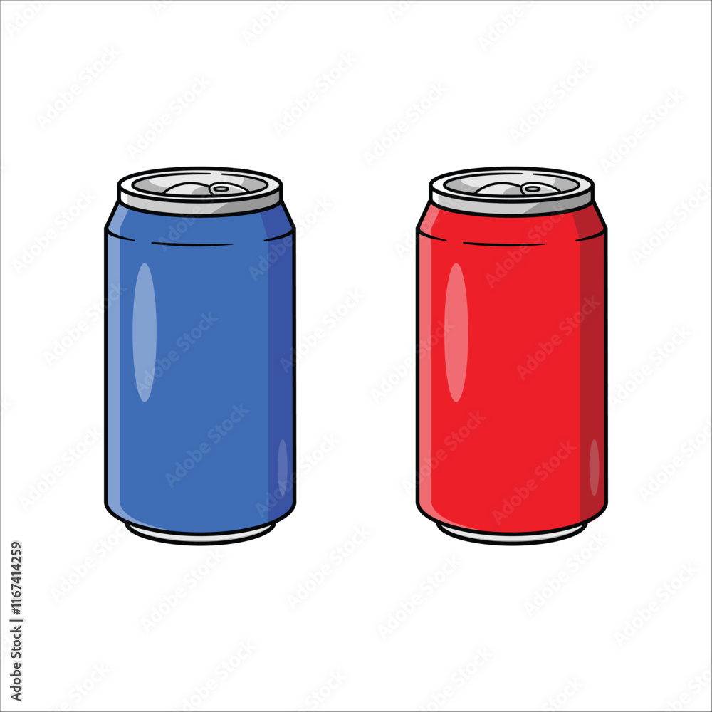 A vector drawing of two soda cans, one in red and one in blue A vector drawing of two soda cans, one in red and one in blue