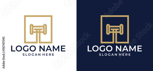 Vector illustration of Law office logo. Judge, Law firm logo template, lawyer antique label set.