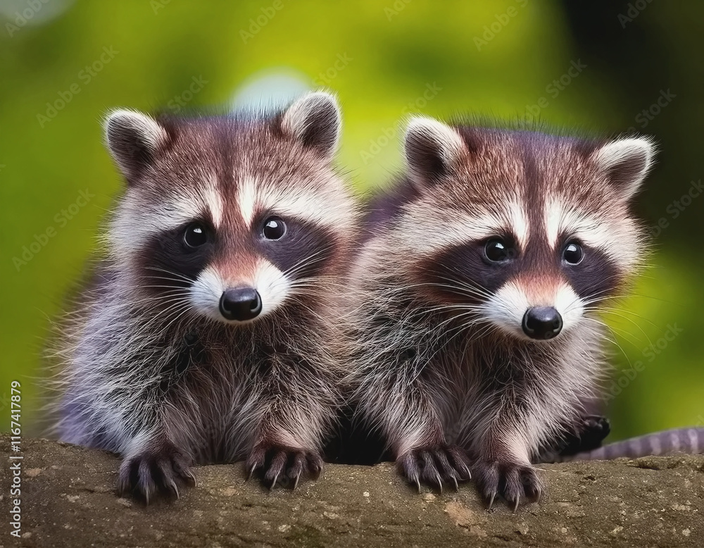 Fototapeta premium Two Baby Raccoons AI