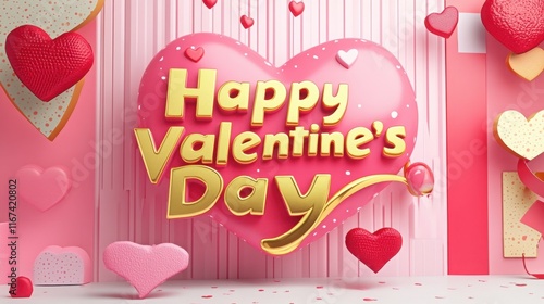 Wallpaper Mural A bold and romantic 3D Valentine's Day card design with a perfect blend of pink and red tones, perfect for a Valentine's Day card or poster. Torontodigital.ca