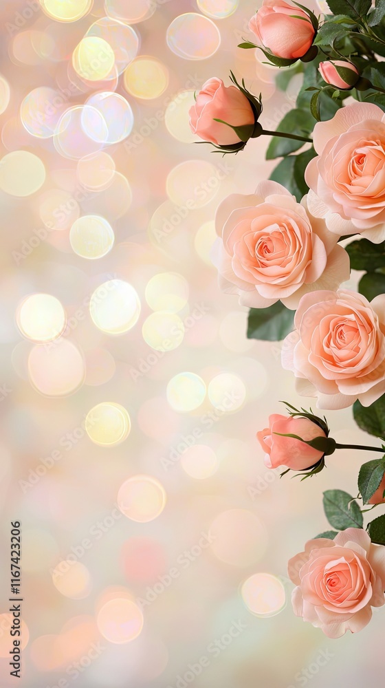 Delicate pink roses with soft bokeh background. romantic valentine background glowing in love Delicate pink roses with soft bokeh background. romantic valentine background glowing in love