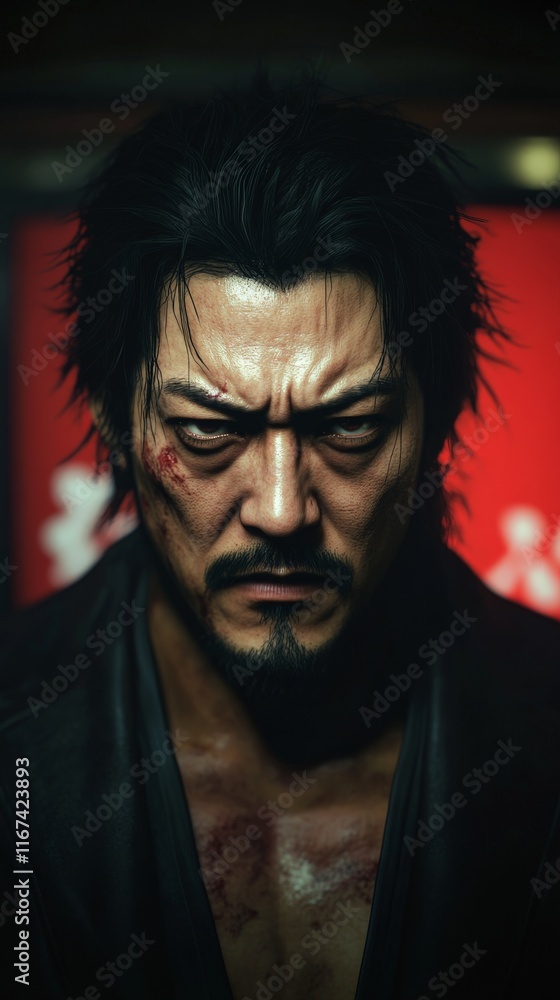 Yakuza tattooed man standing confidently in the street Yakuza tattooed man standing confidently in the street