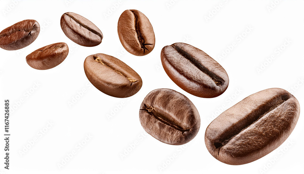 Naklejka premium flying coffee beans on isolated white background