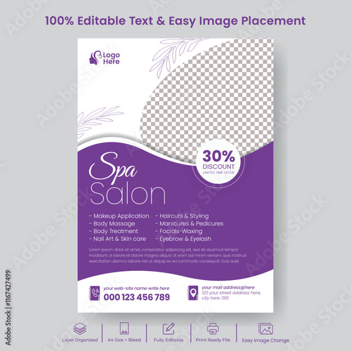 Spa Beauty Salon Flyer or Hair Salon Flyer Print Ready Editable Template Design Suitable For Brochure cover Design
