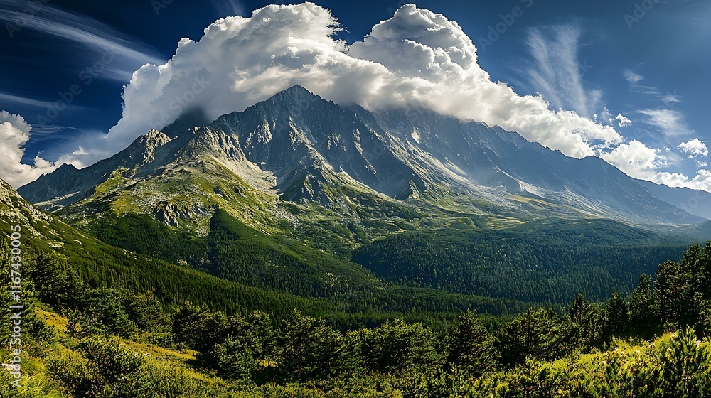 Fototapeta premium Majestic Mountain Range Under a Sky of Clouds