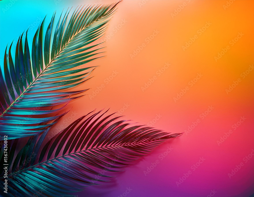 vibrant palm leaves against a colorful gradient background copy space vibrant palm leaves against a colorful gradient background copy space