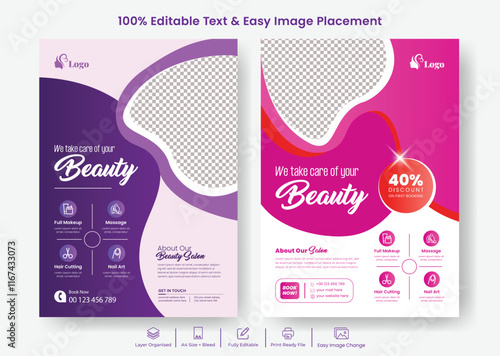 Beauty Spa Salon Flyer or Hair Salon Skin Care Flyer Print Ready Editable Template Design Suitable For Brochure cover Design