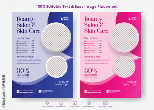 Beauty spa hair salon print ready flyer orposter template design