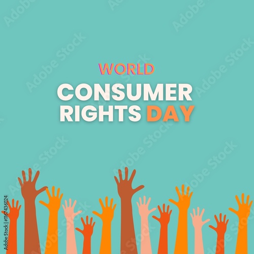 World Consumer Rights Day Poster Design: A Hand with a Shopping Bag and World Map