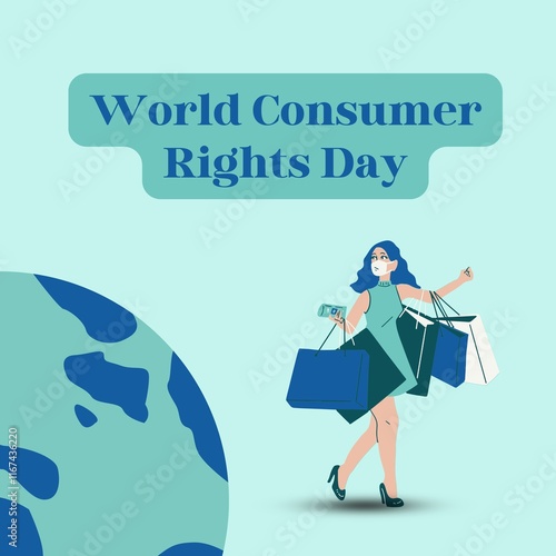 World Consumer Rights Day Background with Shopping Bag and Global Map