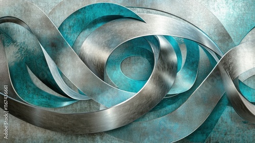 Intertwined Metallic Ribbons: A Dance of Silver and Teal