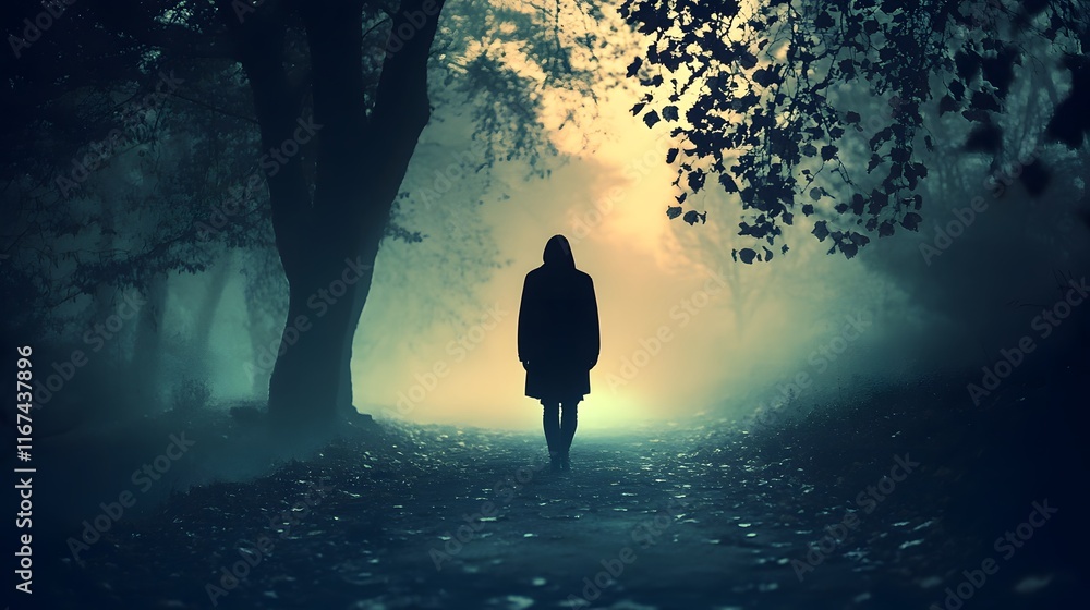 Mysterious Silhouette Backlit in Moody Experimental Landscape