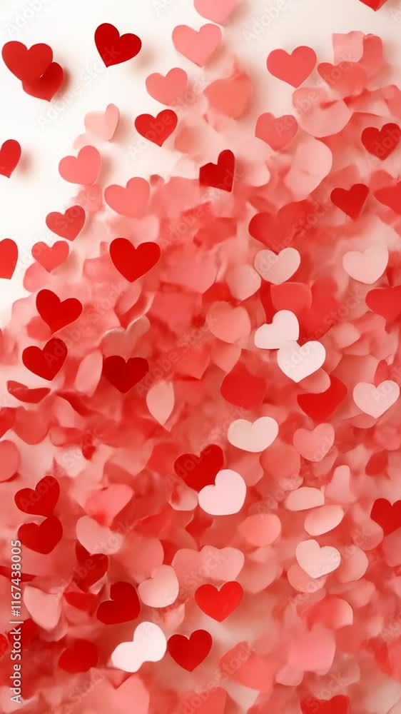 Playful red and pink confetti hearts on white background Playful red and pink confetti hearts on white background