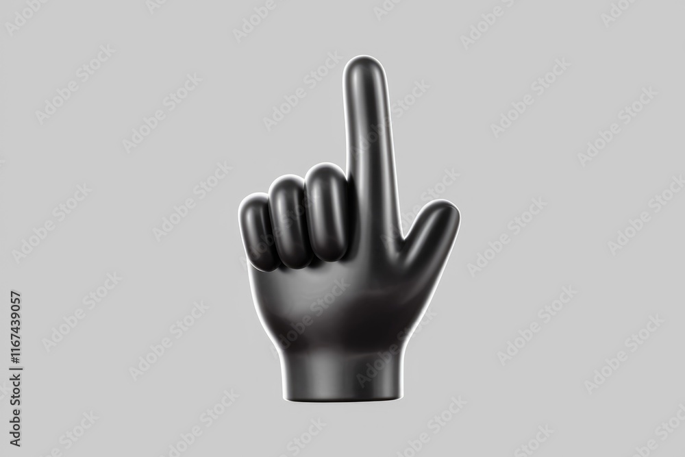 Obraz premium A 3D rendered black hand points upwards, suggesting selection, clicking, or direction.