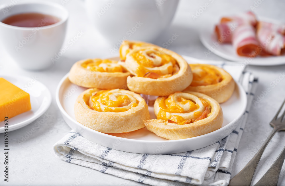 Bacon Cheddar cheese roll cake pinwheels Bacon Cheddar cheese roll cake pinwheels