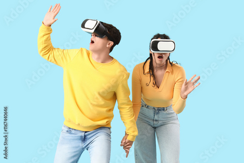 Young couple using VR glass...