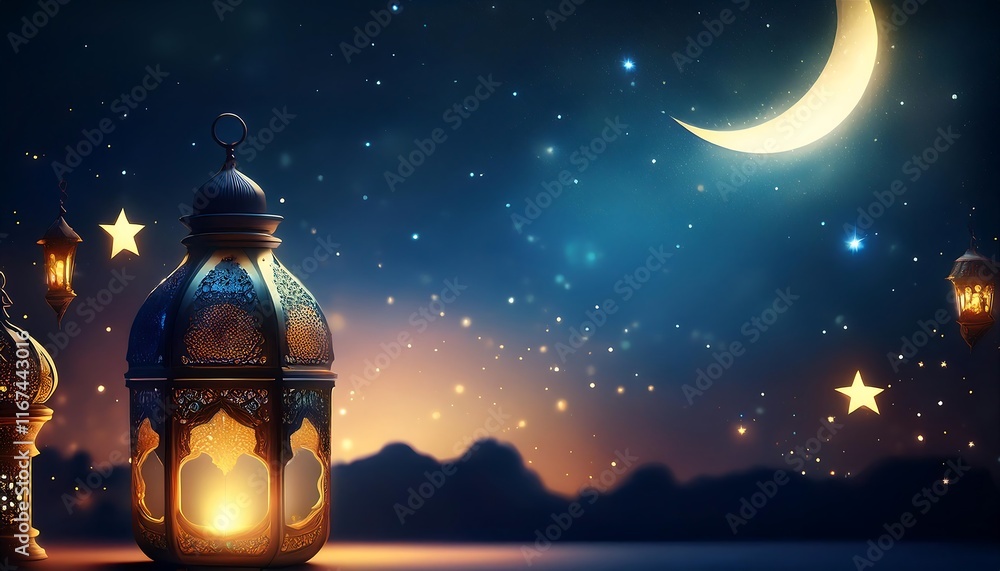 Ramadan Kareem Lanterns and Crescent Moon Decoration Backgrounds Ramadan Kareem Lanterns and Crescent Moon Decoration Backgrounds
