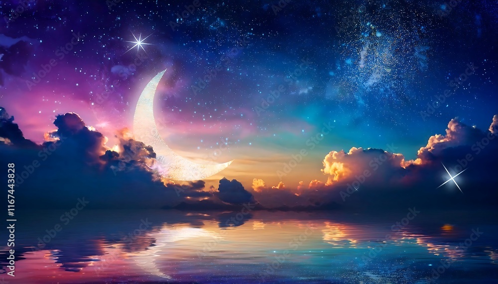 Fototapeta premium Ramadan Kareem Lanterns and Crescent Moon Decoration Backgrounds