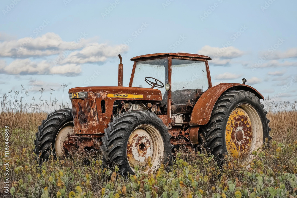 Rusted tractor abandoned in overgrown field Rusted tractor abandoned in overgrown field