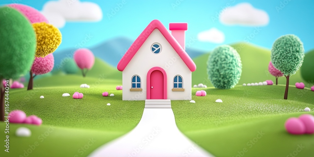 Naklejka premium 2D animation cartoon schoolhouse