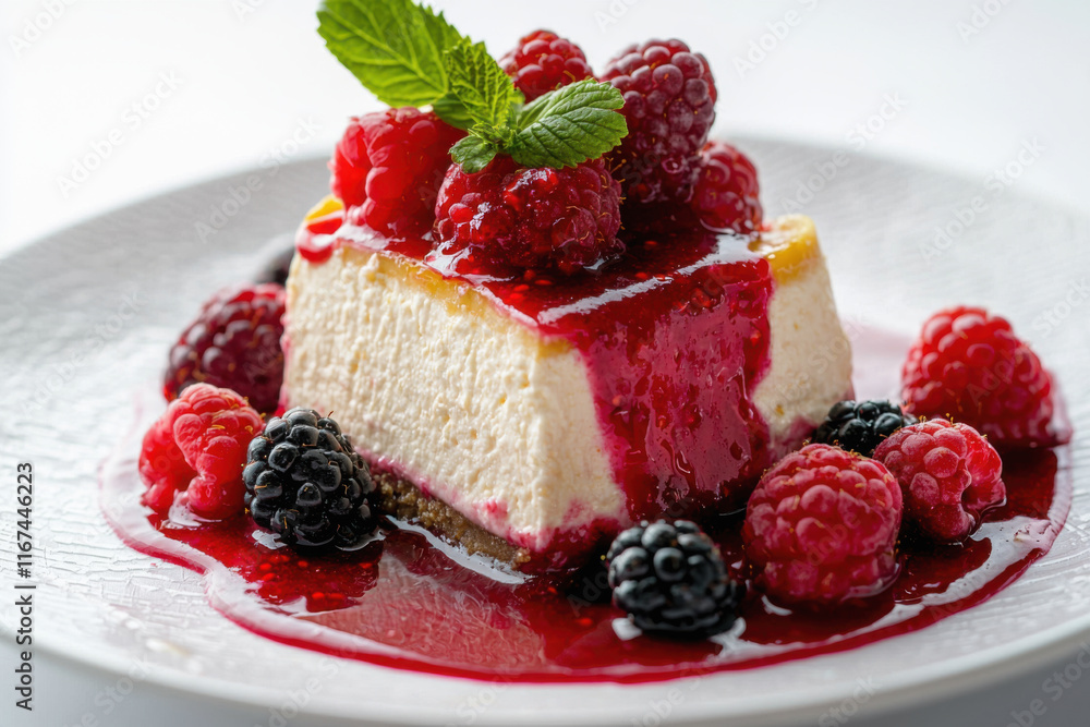 Cheesecake with raspberry glaze and fresh berries Cheesecake with raspberry glaze and fresh berries