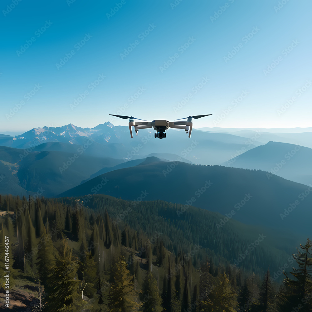 Drone Flying Over Majestic Mountain Landscape During Sunrise Drone Flying Over Majestic Mountain Landscape During Sunrise