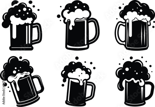 Beer silhouette, Beer glass line art vector illustration, beer glass bottle icon symbol design, beer vector graphic illustration

