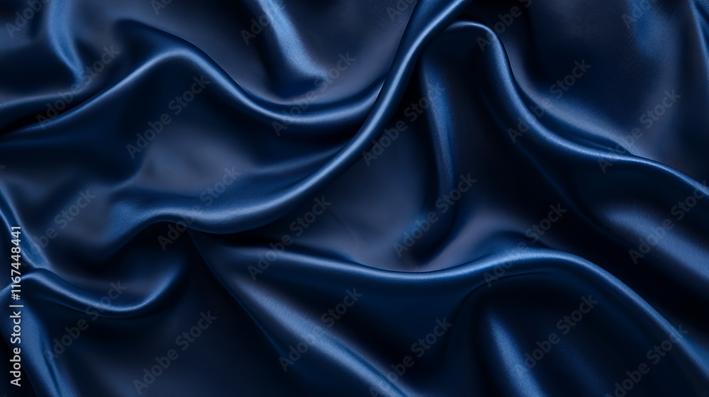 Obraz premium Dark Blue Silk Draped Fabric Texture Background