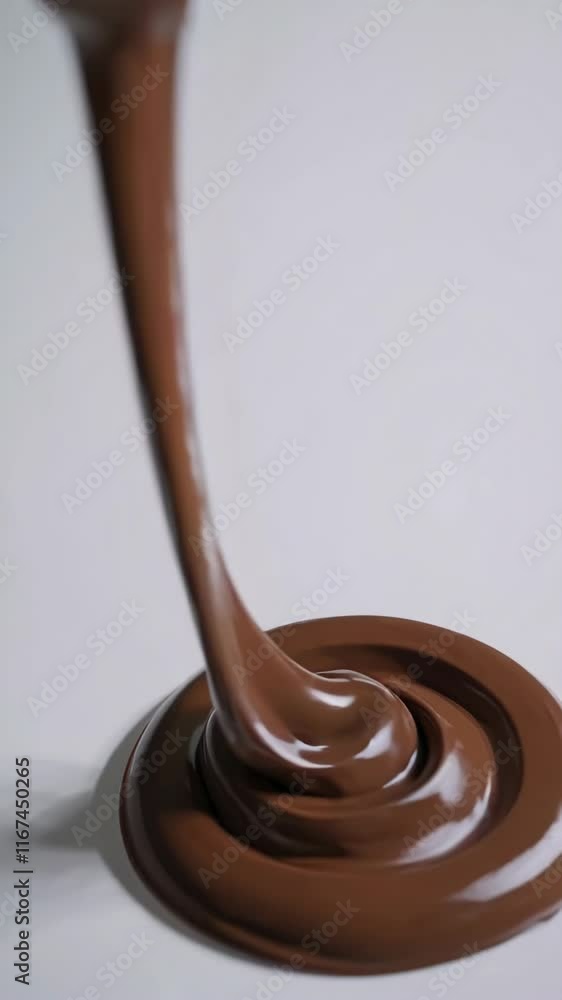 Flowing melted chocolate forming swirls on a smooth surface, rich and indulgent Flowing melted chocolate forming swirls on a smooth surface, rich and indulgent