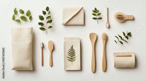 Wallpaper Mural A high-quality image of eco-friendly travel accessories in minimalist packaging on a white background.--ar 16:9 Torontodigital.ca