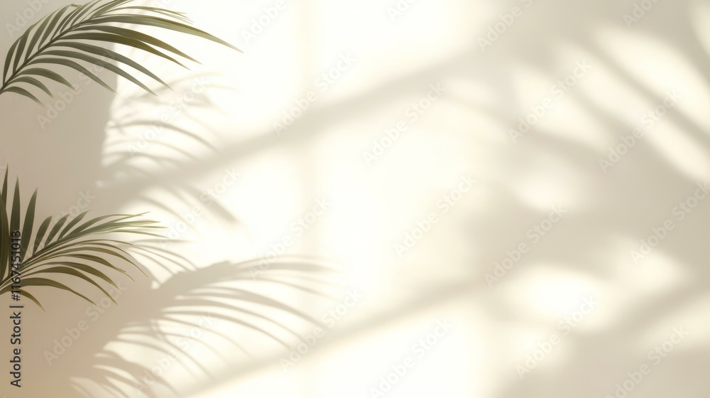 Abstract Shadow Play of Palm Leaves on a Light Beige Background Abstract Shadow Play of Palm Leaves on a Light Beige Background