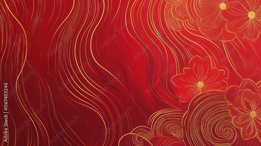 Abstract design for a red envelope with a fusion of contemporary lines and traditional gold symbols. Abstract design for a red envelope with a fusion of contemporary lines and traditional gold symbols.