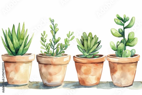 Wallpaper Mural Colorful Succulents in Clay Pots Illustration Torontodigital.ca