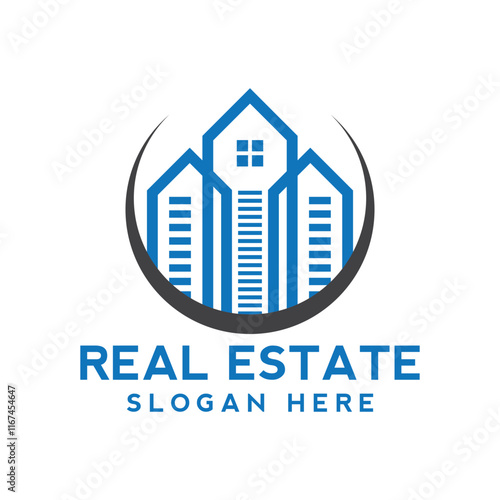 real estate corporate logo. Real estate logo vector template. Corporate real estate logo Initial Letter R Logo. Orange and White Geometric Shape Origami Style isolated on Blue Background. Flat Vector 
