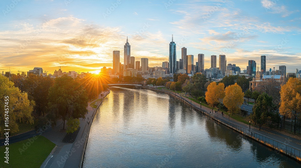 Obraz premium Panoramic City Skyline at Sunset