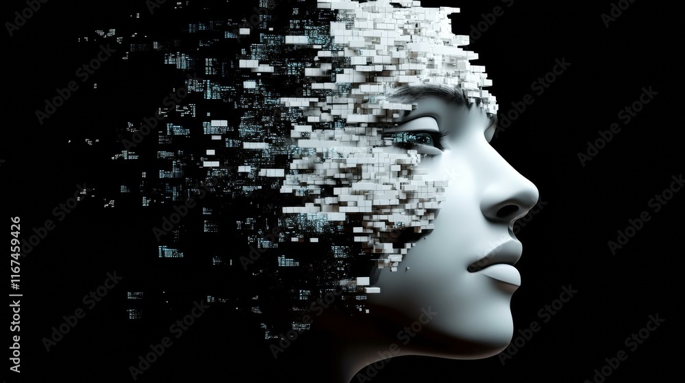 Digital Art Female Portrait with Pixelated Design Digital Art Female Portrait with Pixelated Design
