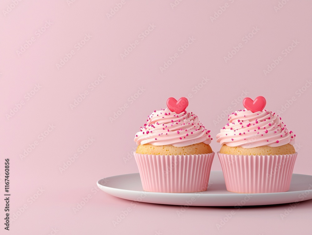 Valentine's Day Pink Cupcakes with Heart Decorations Sweet Treats Valentines Day Romantic Dessert Valentine's Day Pink Cupcakes with Heart Decorations Sweet Treats Valentines Day Romantic Dessert