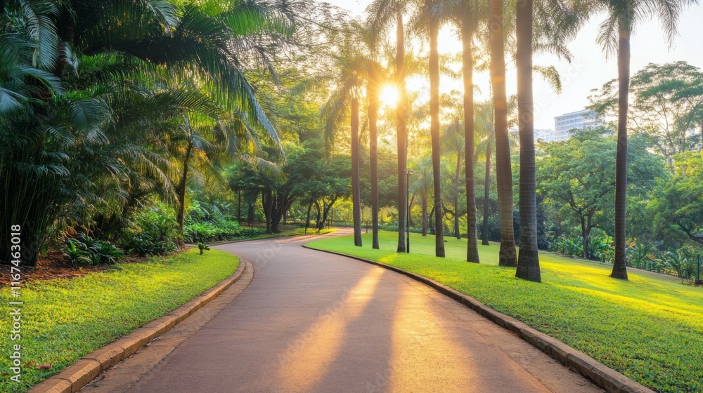 Obraz premium Serene Morning Walk Path in Lush Green Park