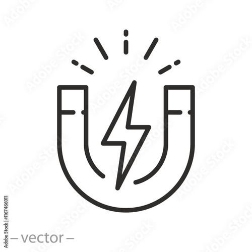 magnet charge icon, magnetic process, thin line web symbol - vector illustration