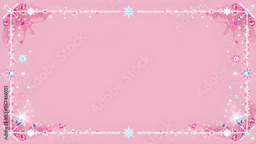 Could you create an embellished, bright pinks blues rhinestones sparkle and glitter enchanting frame, borders, illustration, badge, banner ,border frames, sparkly blank banner for a girl's birthday pa