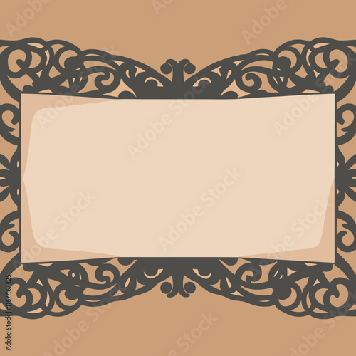 Ornate decorative frame with intricate curls and copy space on warm background