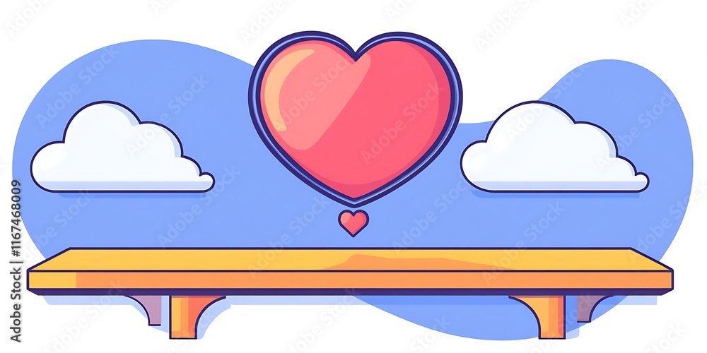 Heart above shelf with clouds. Heart above shelf with clouds.