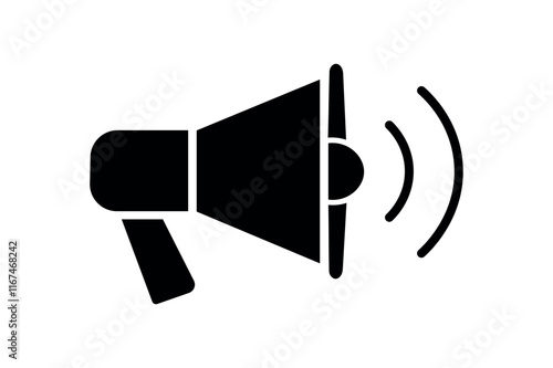 Stylish megaphone speaker graphic depicting sound amplification for advertising, megaphone speaker icon, loudspeaker communication symbol, public speaking megaphone, media announcement icon