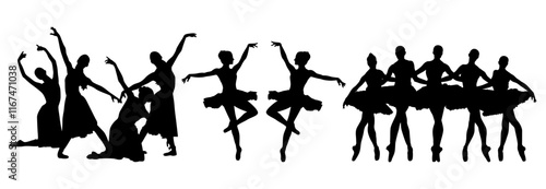 Dancing ballerinas vector set. People dancing silhouettes