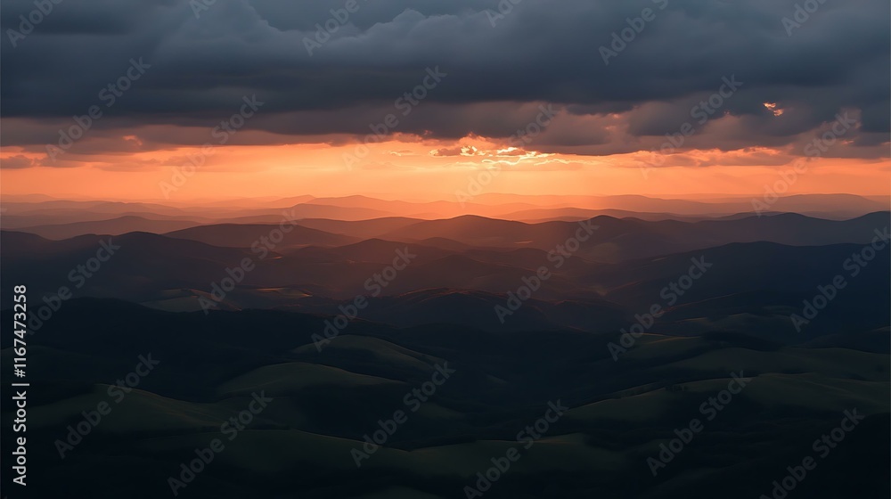 Fototapeta premium Sunset Over Mountain Ranges