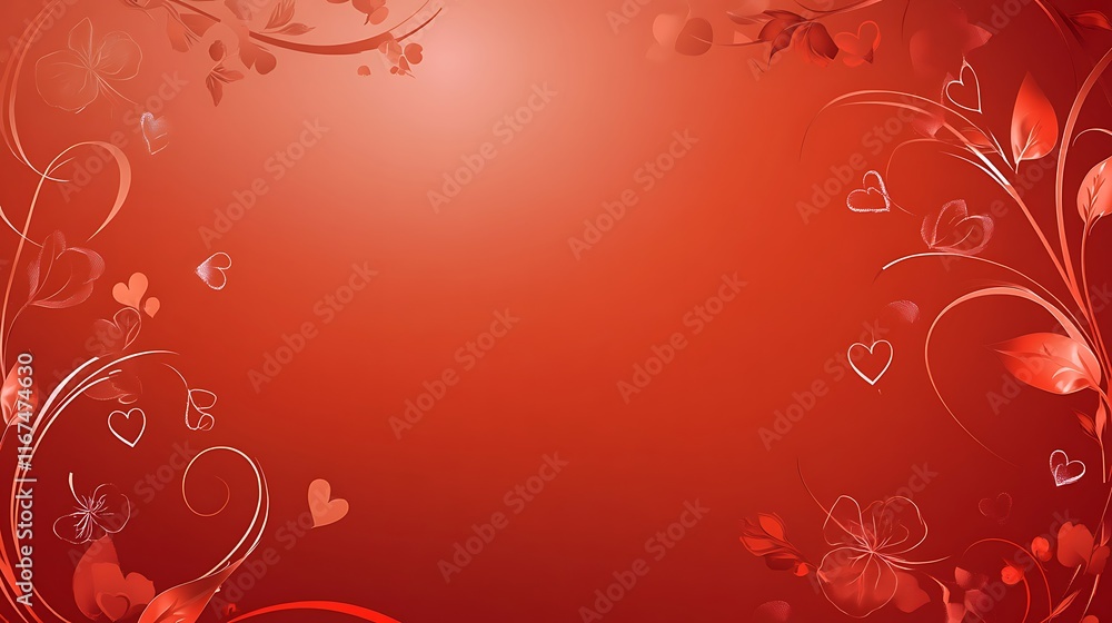 Red Floral Design with Hearts Background Image Red Floral Design with Hearts Background Image
