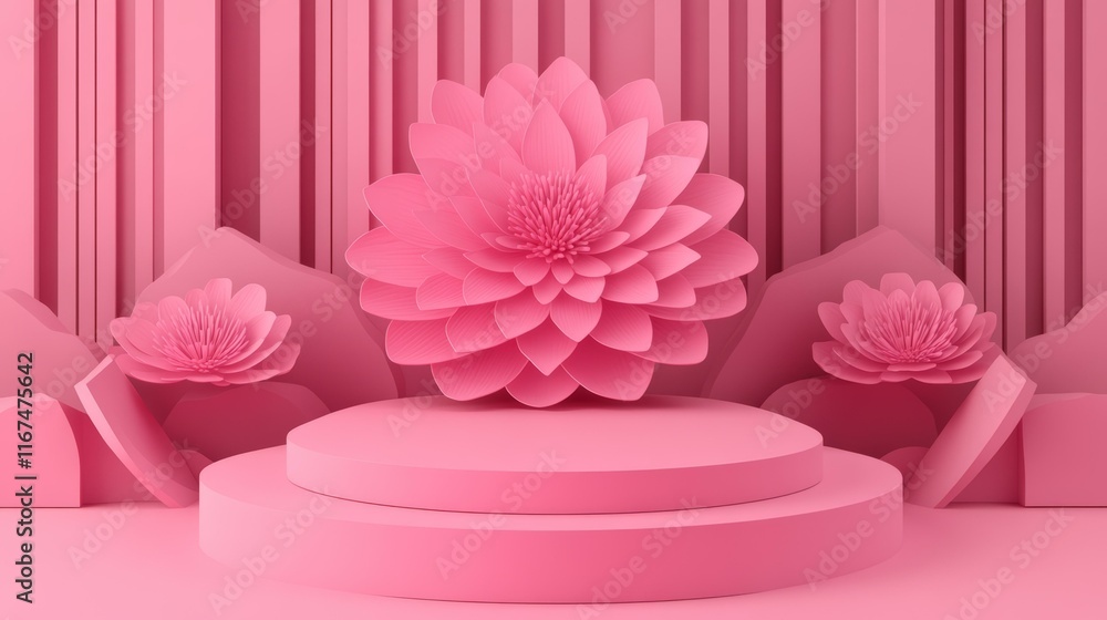 Pink Floral 3D Display Scene Illustration Pink Floral 3D Display Scene Illustration